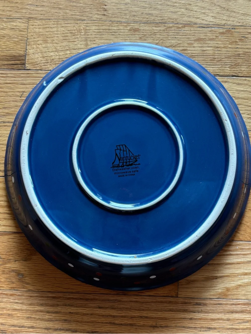 Nantucker Blue Holiday Stocking Ceramic Pie Pan Bowl Set NWOT